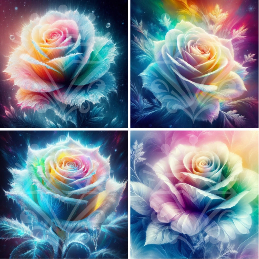 Eisrosen in Regenbogenfarben