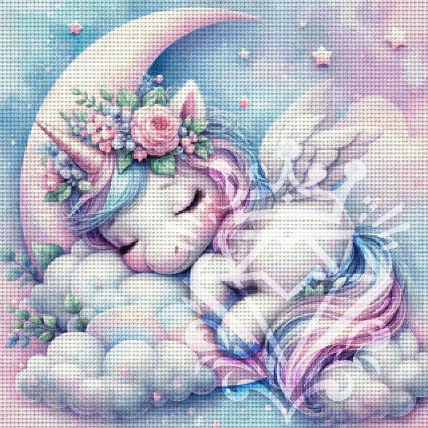 Schlafendes Einhorn auf dem Mond