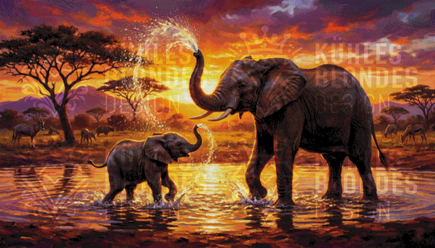 Elefanten im Abendrot