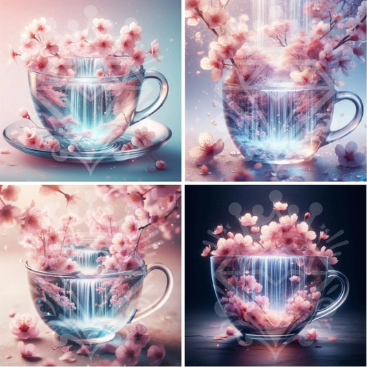 cherry blossoms in teacup