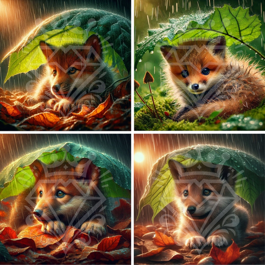 Little fox in the rain