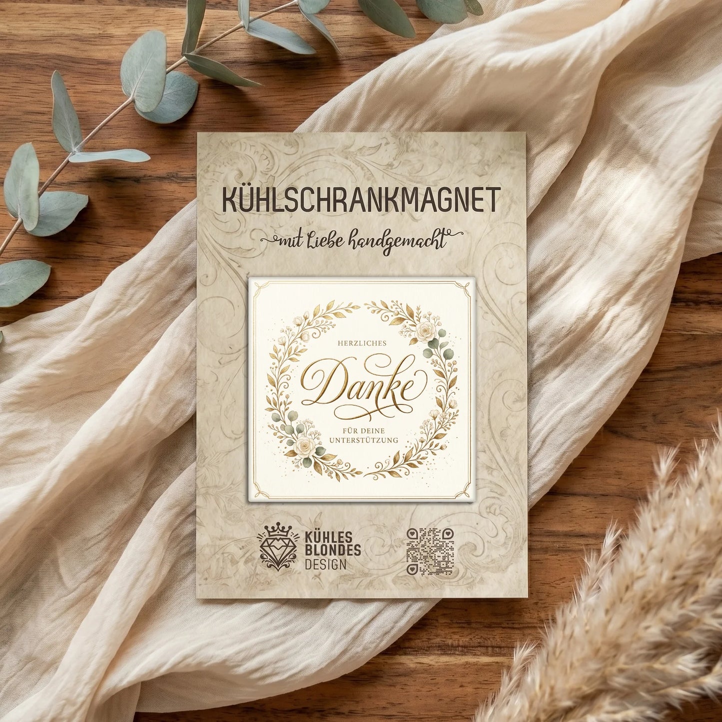 "Herzliches Danke" Elegant Gold Kühlschrankmagnet
