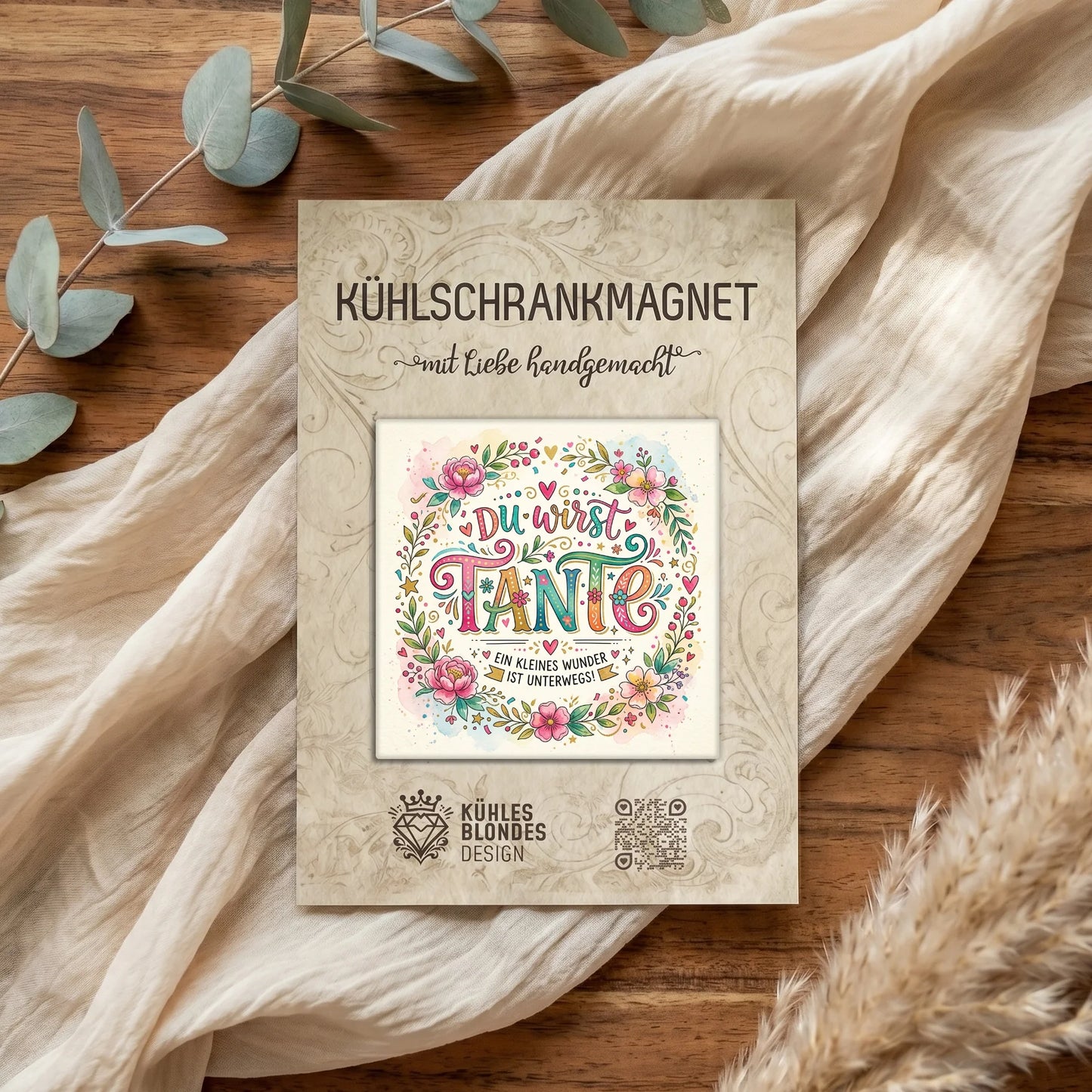 "Du wirst Tante" Schwangerschaftsverkündung Magnet - Bunt Floral