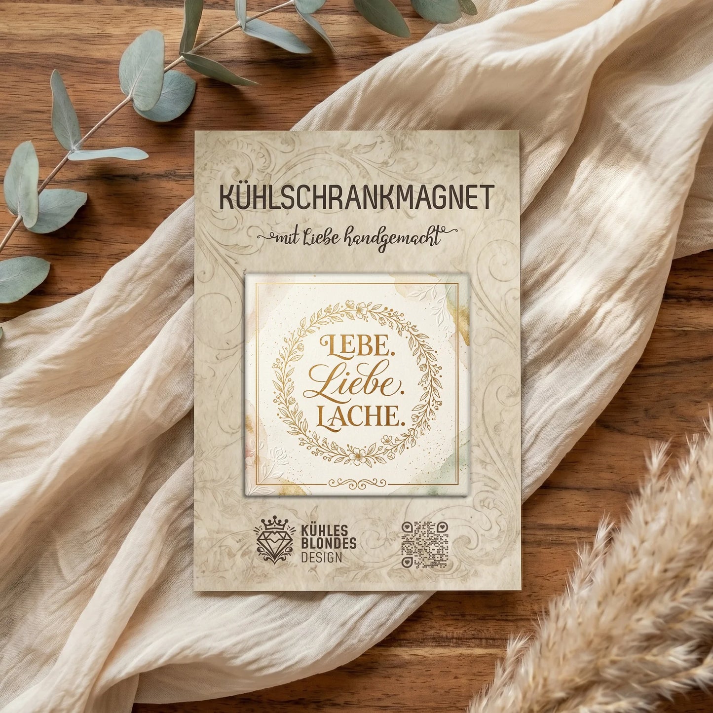 "Lebe, Liebe, Lache" Kühlschrankmagnet - Elegant Gold