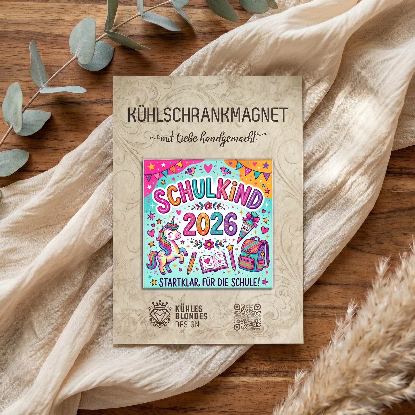 "Schulkind 2026" Einschulung Magnet - Einhorn