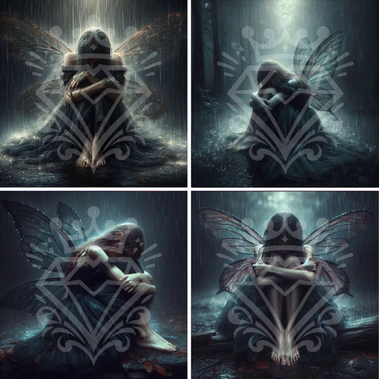 Sad fairy in the rain