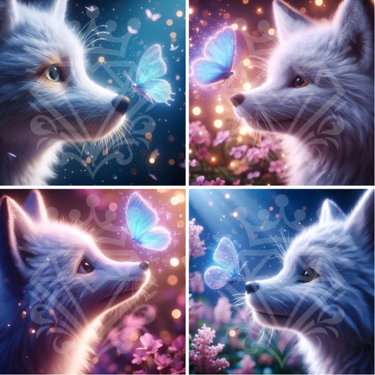 White Fox with Butterfly