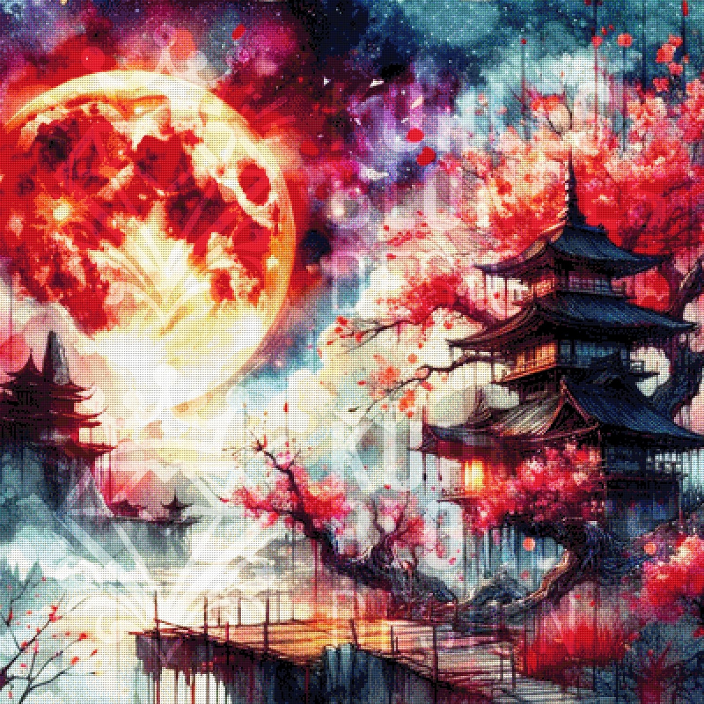 Blutmond über der Pagode