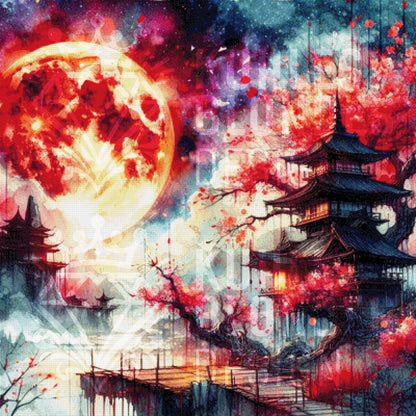 Blutmond über der Pagode