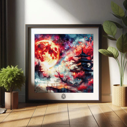 Blutmond über der Pagode