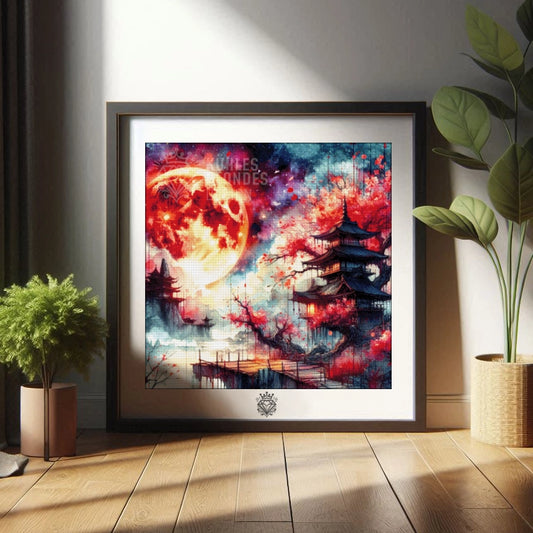 Blutmond über der Pagode