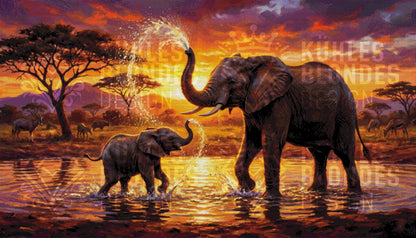 Elefanten im Abendrot