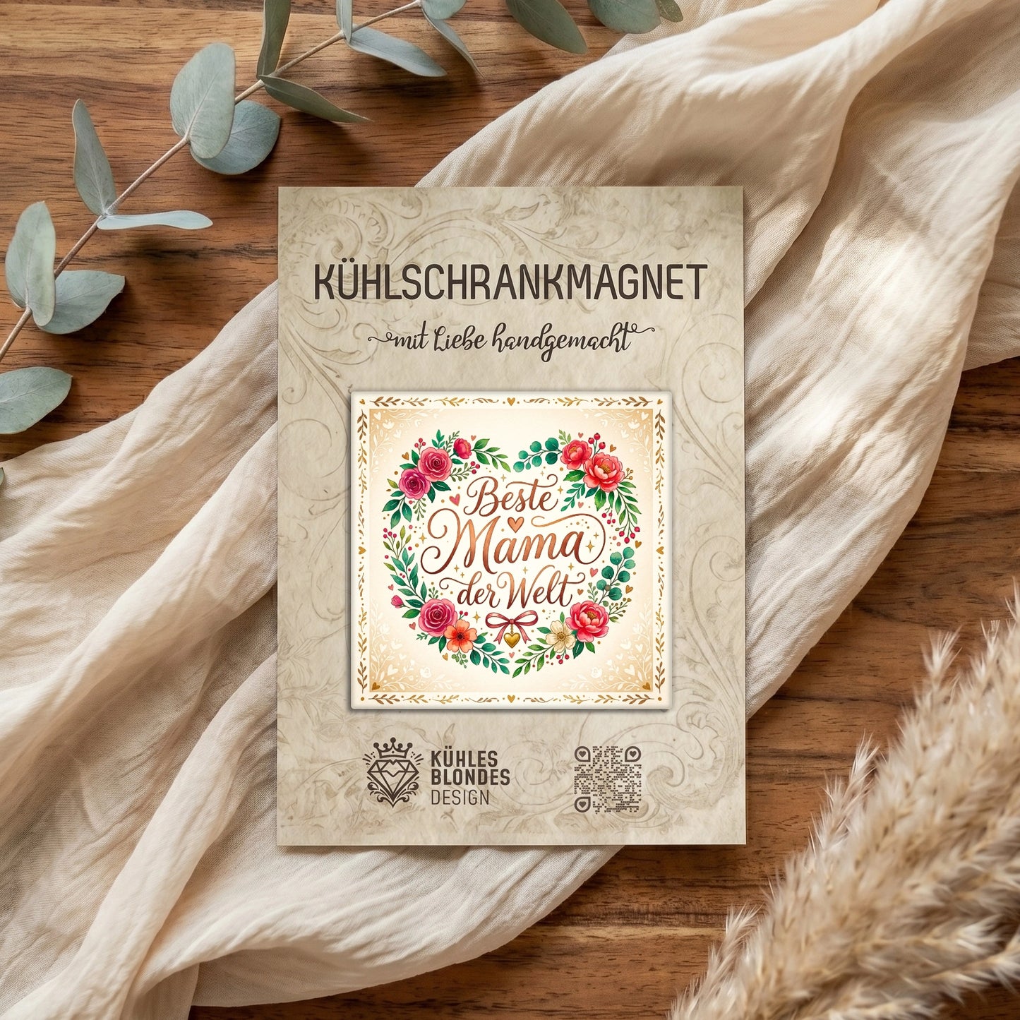 "Beste Mama" Florales Herz Kühlschrankmagnet