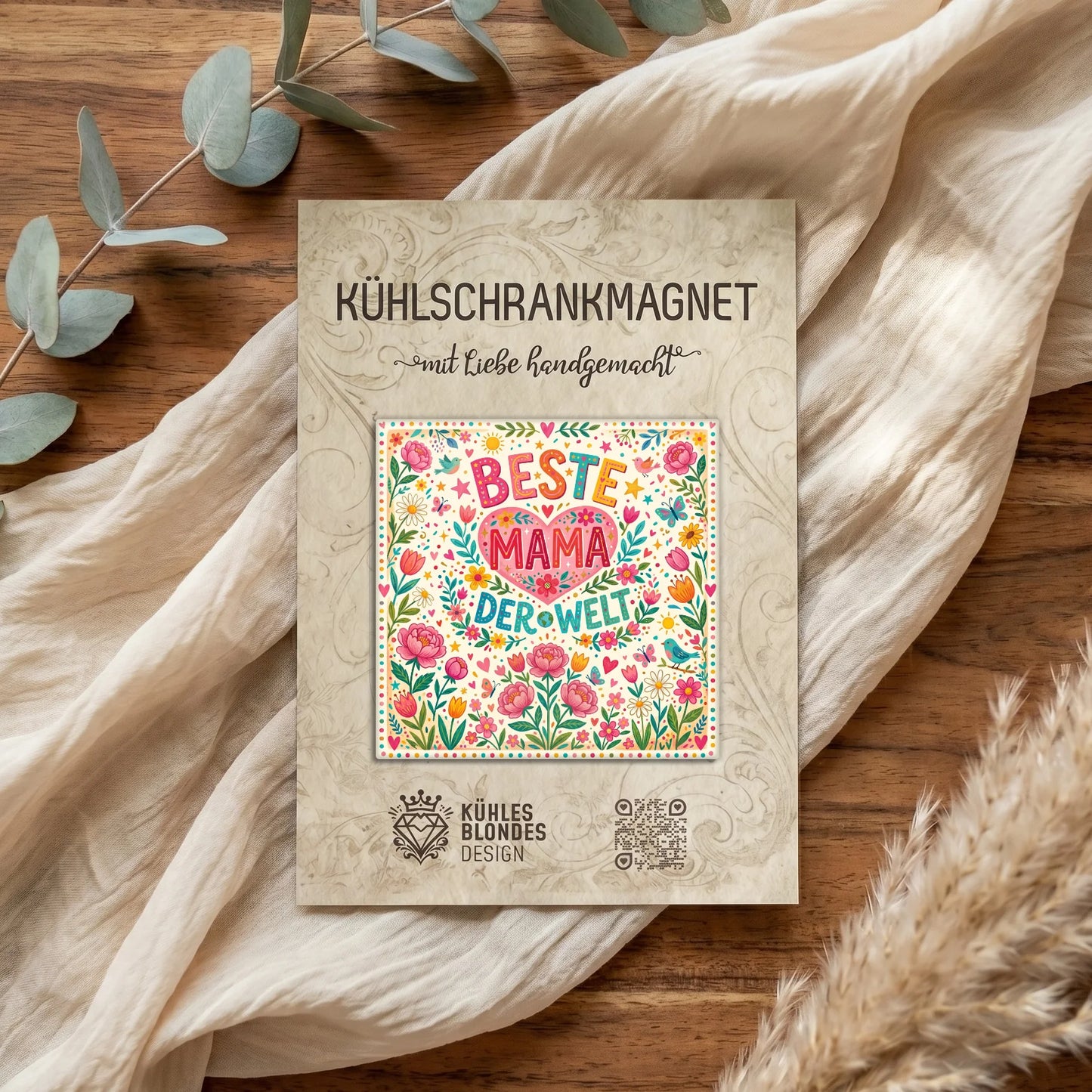 "Beste Mama der Welt" Bunte Folklore Kühlschrankmagnet