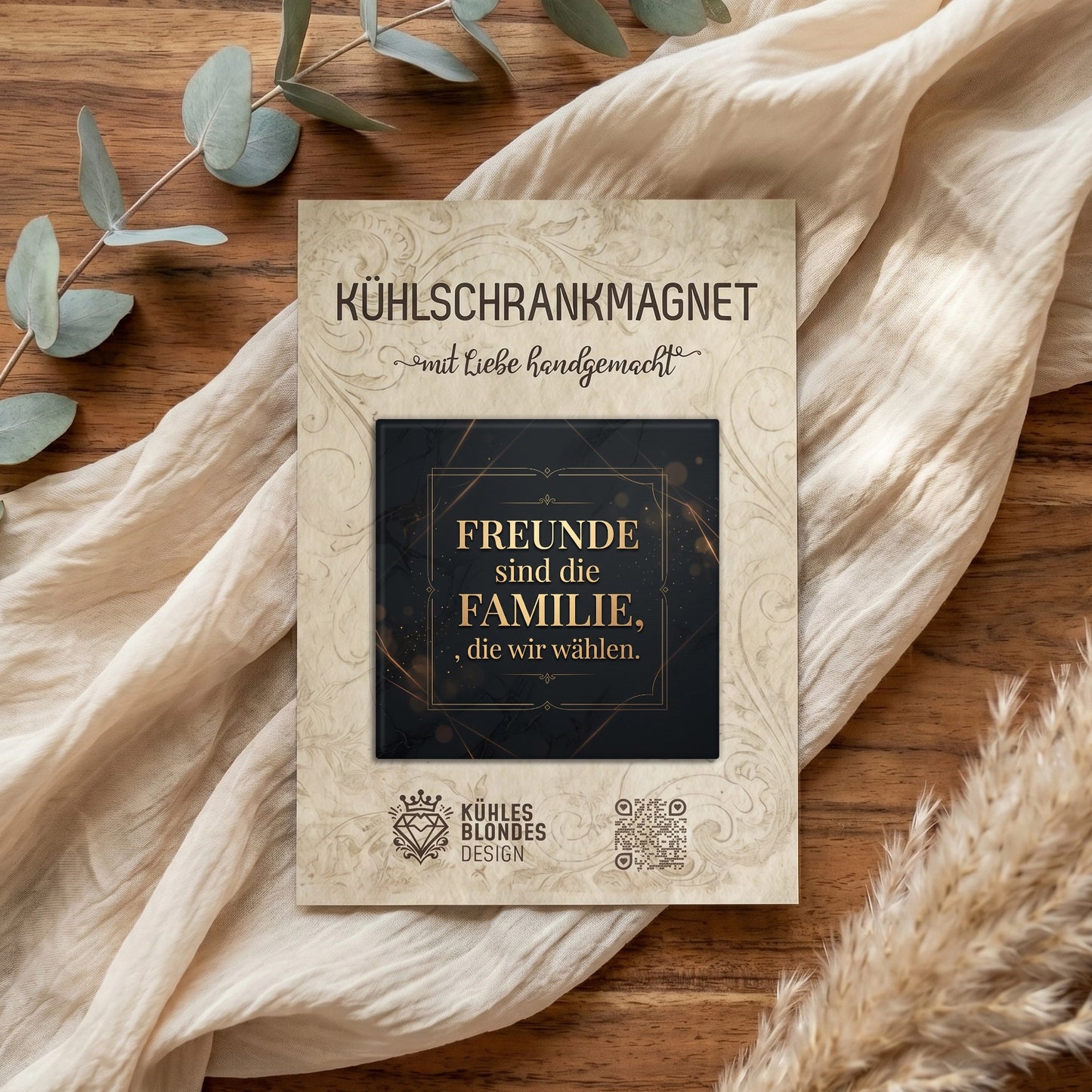 "Freunde sind die Familie" Kühlschrankmagnet - Minimalistisch Gold