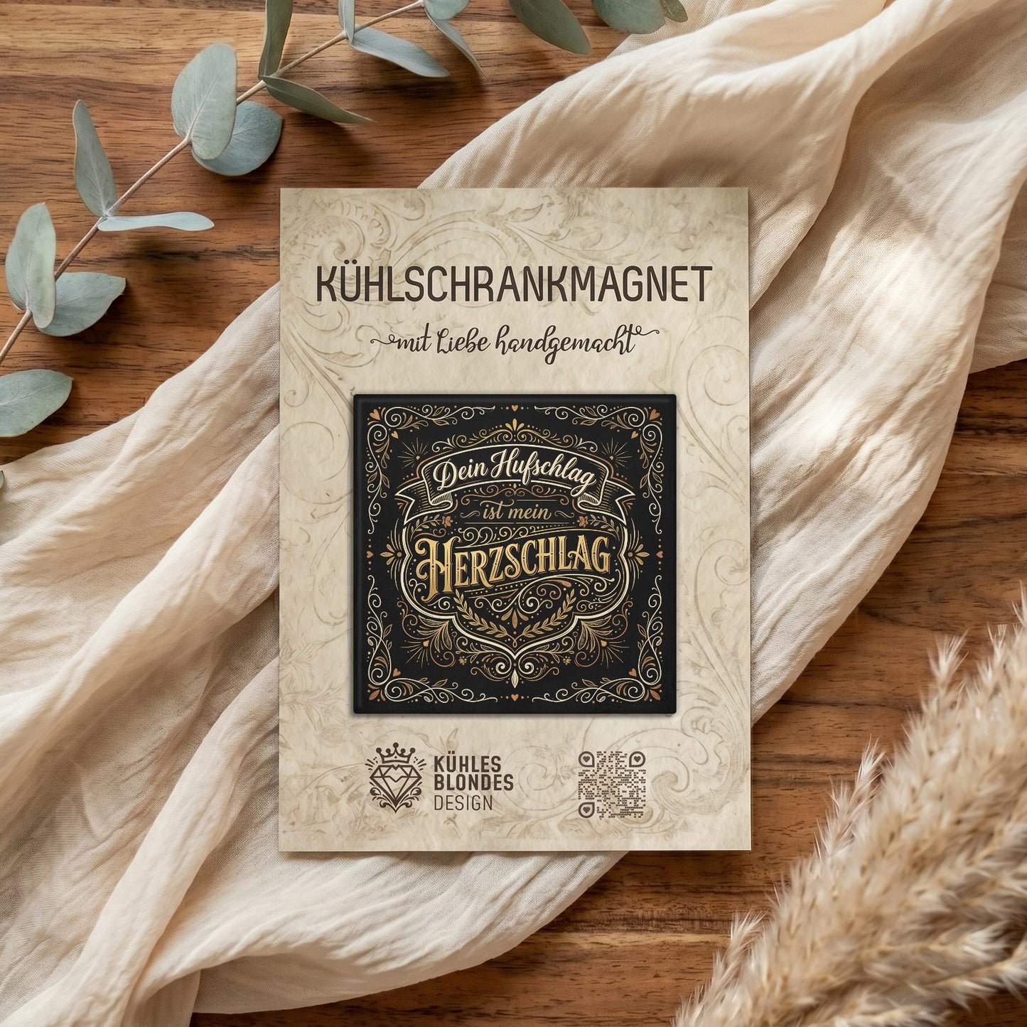 "Dein Hufschlag ist mein Herzschlag" Pferdeliebe Magnet - Dark Gold
