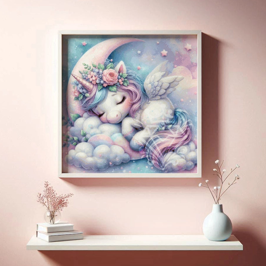 Schlafendes Einhorn auf dem Mond